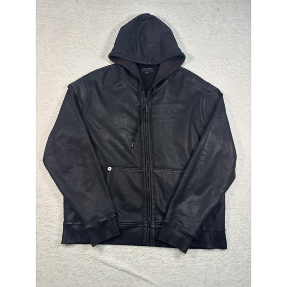 True Religion Other - True Religion Men's Size Jet Black Coated Moto Hoodie Jacket Size 3XL